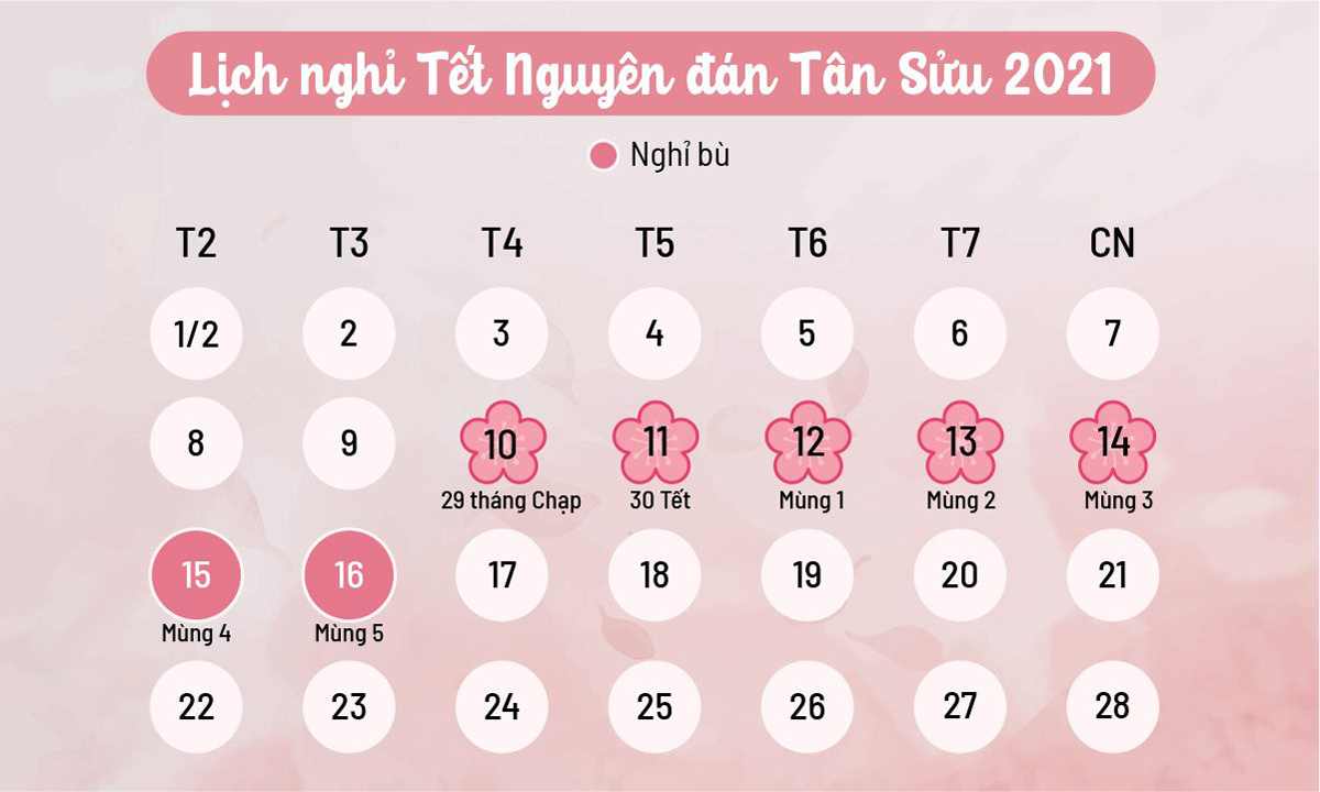 Thông báo nghỉ Tết Âm lịch và Quốc khánh trong năm 2021 đối với cán bộ, công chức, viên chức và người lao động